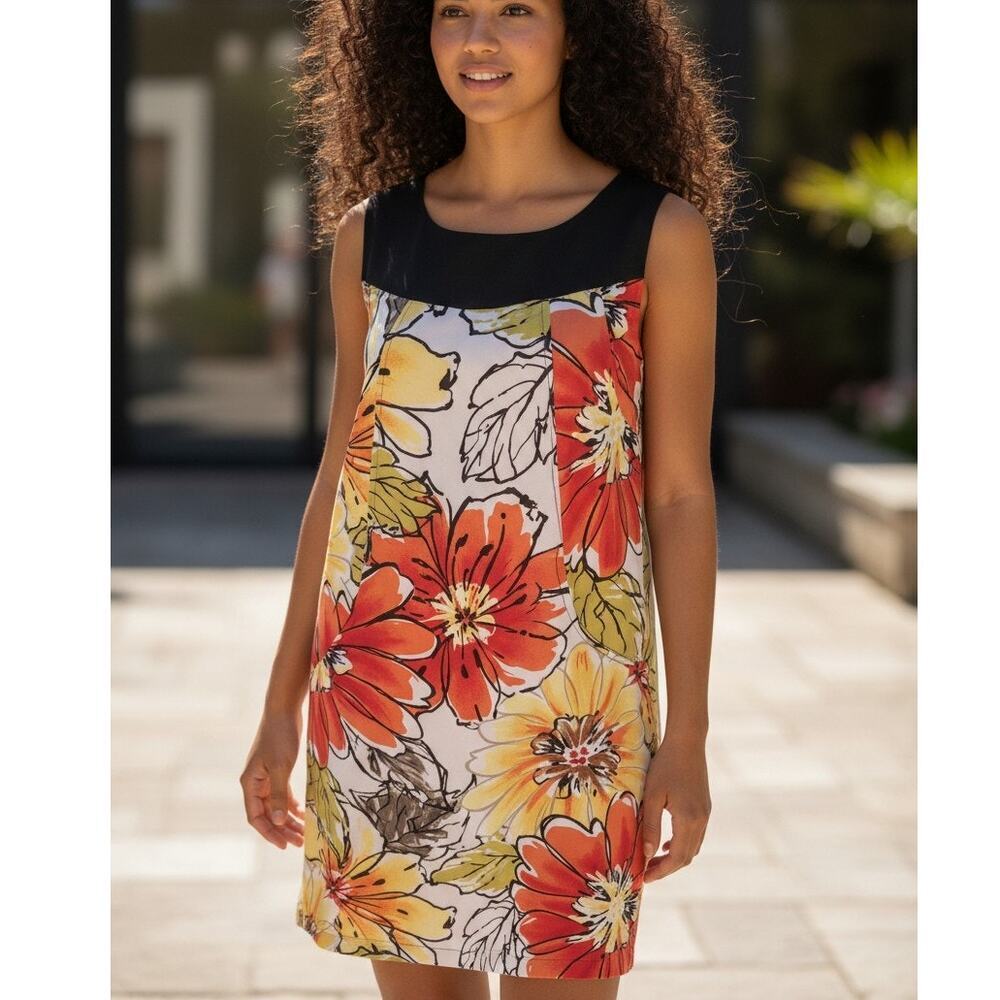 I.N.Studio Floral Dress Multi Color Sleeveless Zip Back Sz 12P